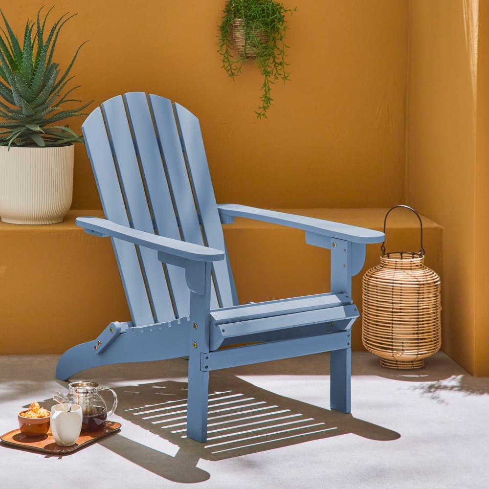 Fauteuil adirondack bleu en bois d'acacia avec accoudoirs