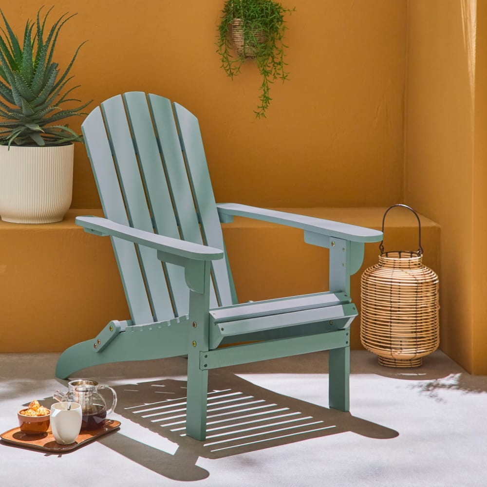 Fauteuil adirondack vert de gris en bois d'acacia avec accoudoirs