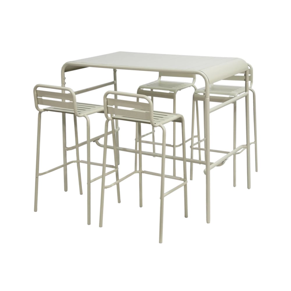 Table haute de jardin beige, 4 chaises hautes en acier - Maisons du Monde