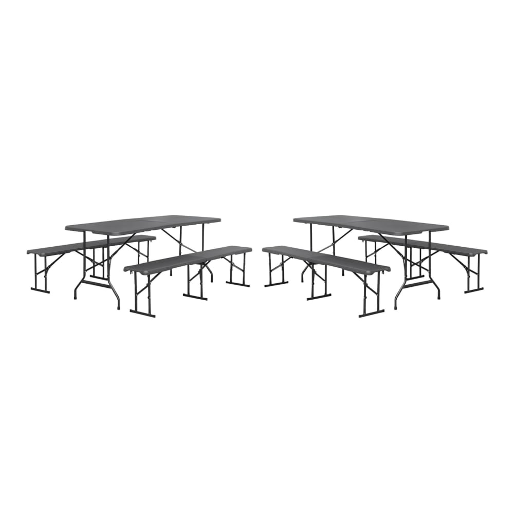 Lot de 2 tables de réception pliantes acier 2 bancs gris foncé