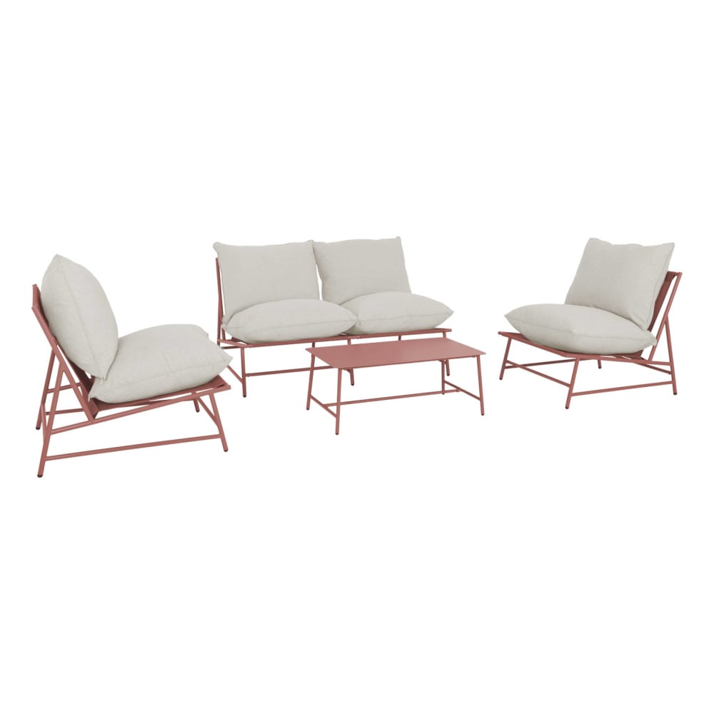 Salon de jardin acier 4 places terracotta et beige