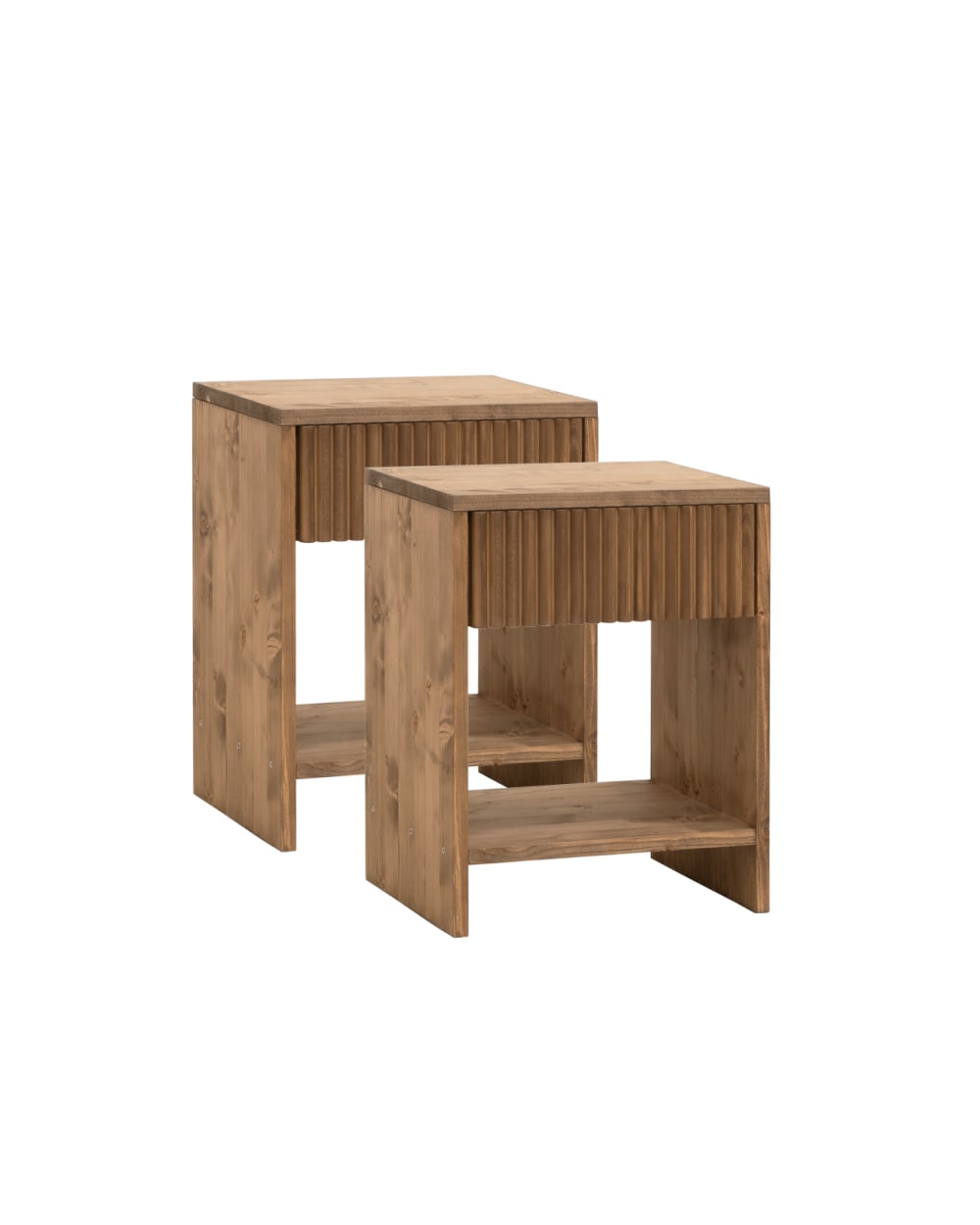 Ensemble 2 tables de chevet en bois avec un tiroir vieilli 40x40cm