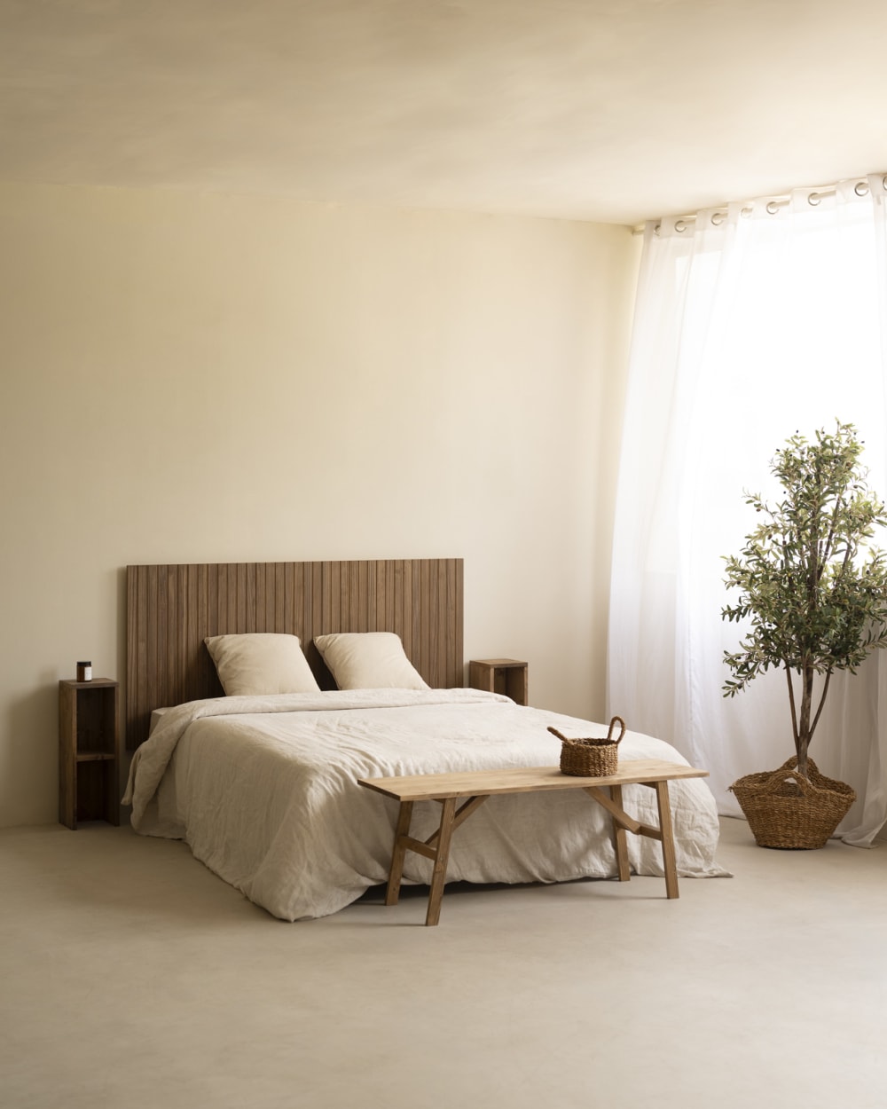 Tête de lit à fentes en bois massif vieilli 139x79cm