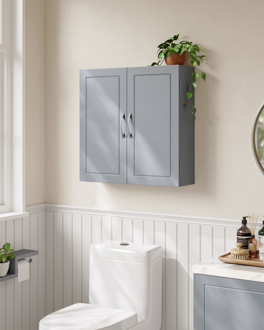 Placard de rangement mural à 2 portes étagères 60 x 18 x 60 cm gris - Maisons du Monde