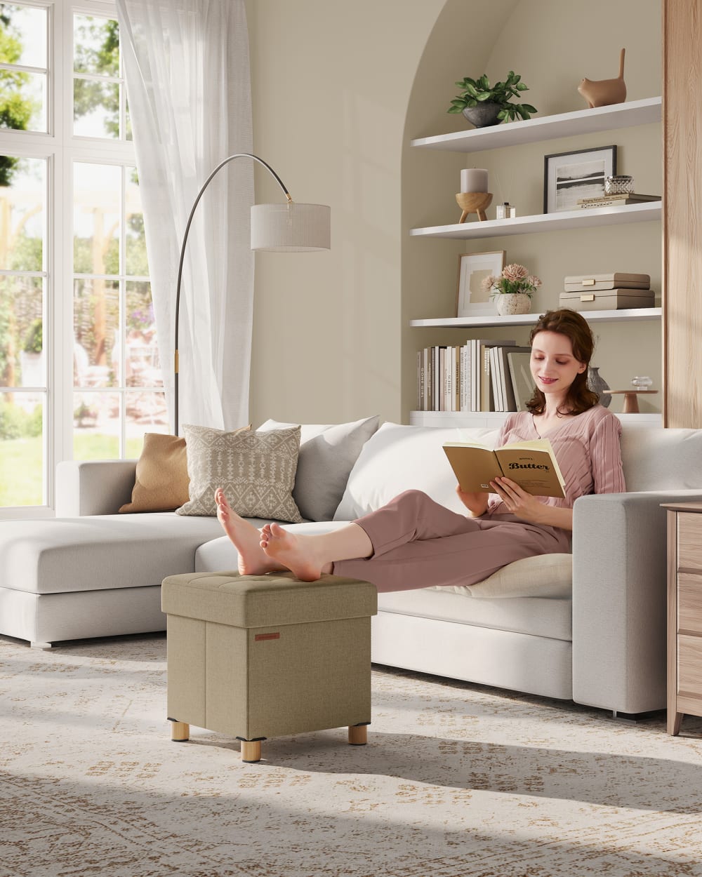 Tabouret de rangement petit 38 x 38 x 40 cm 300 kg marron et camel