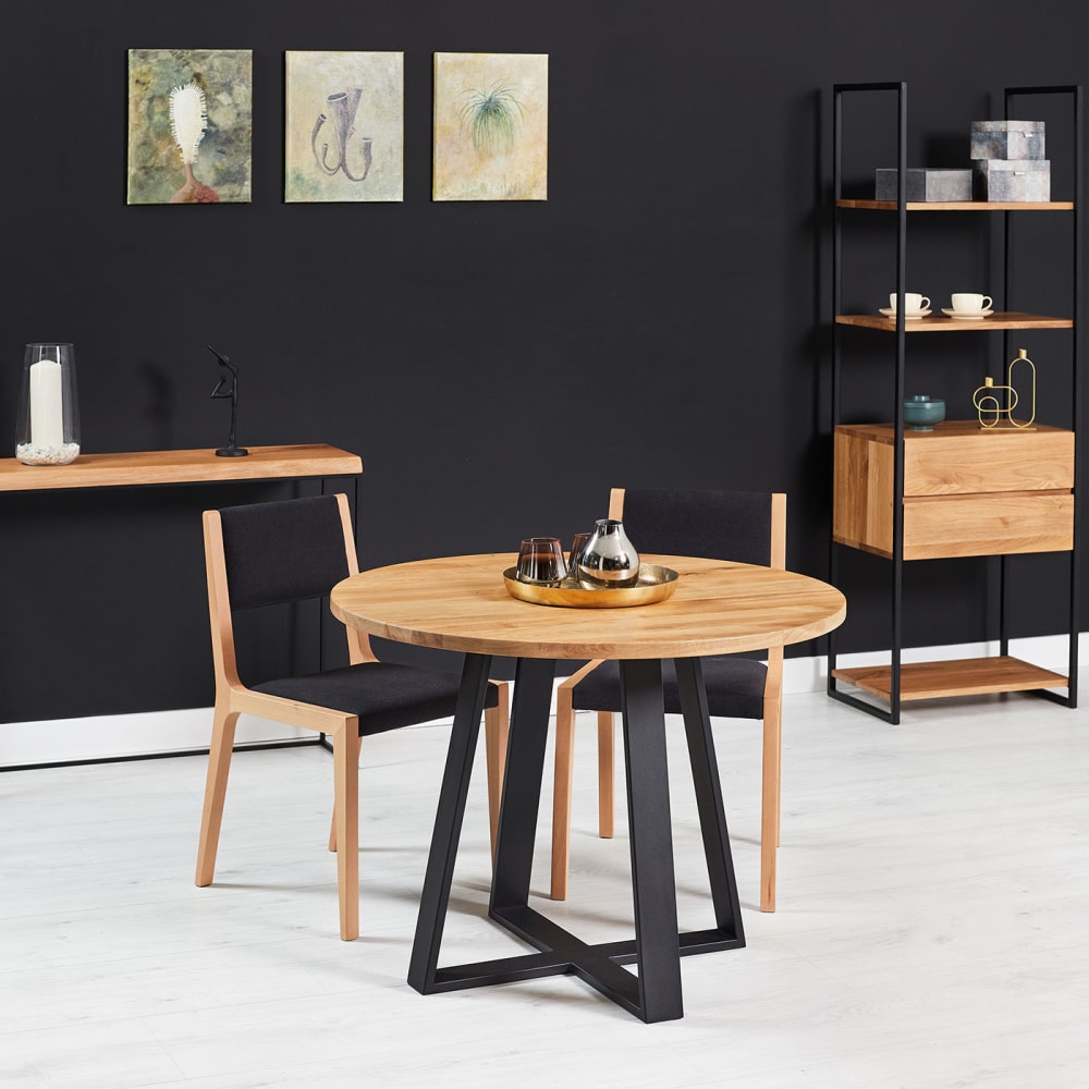 Runder Eichentisch mit Metallbeinen 100 cm - Maisons Du Monde