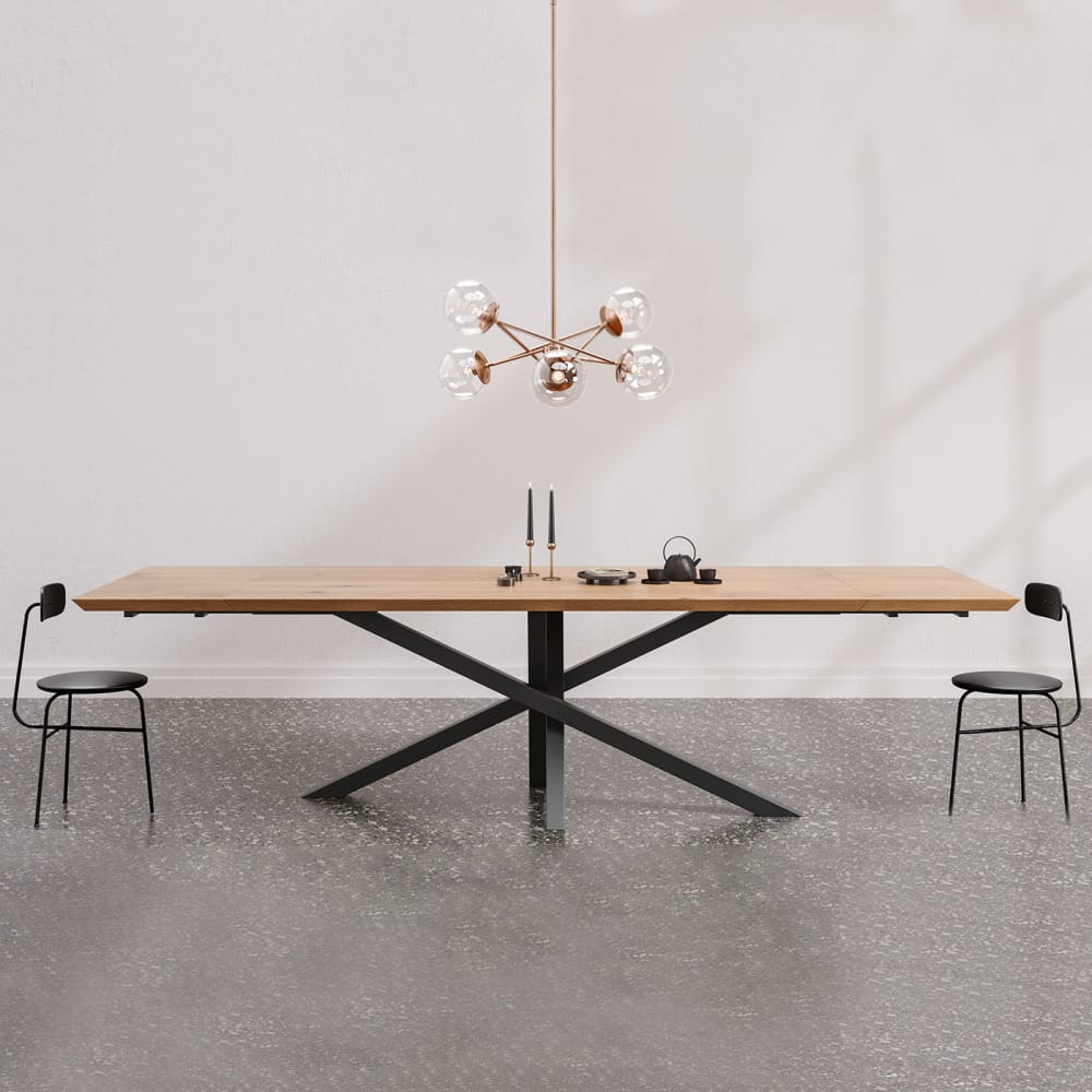 Ausziehbarer Eichentisch mit Metallbeinen 200x100 + 1x50 cm -