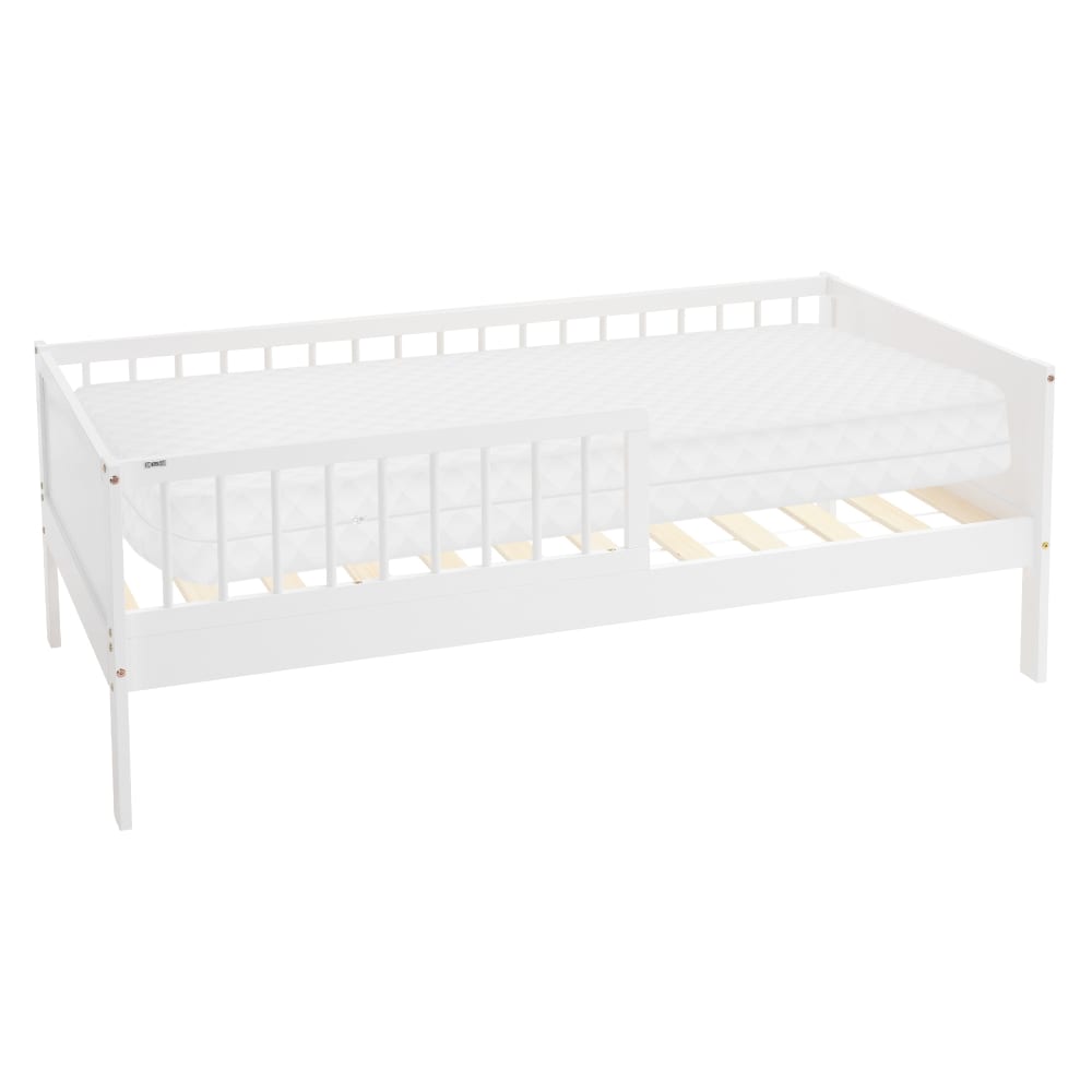 Lit enfant simple 80x160 cm blanc bois avec matelas et anti-chute