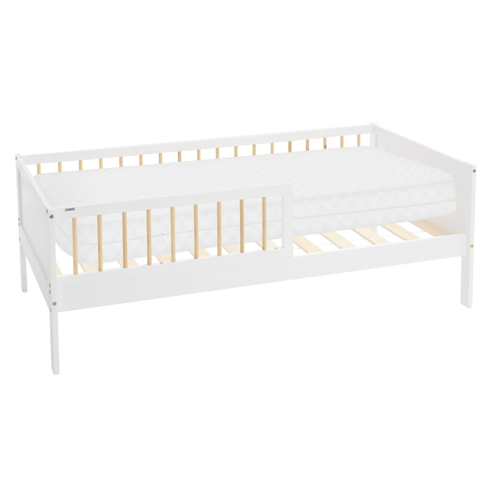 ML-Design Kinderbett mit Matratze 80x160cm Weiß-Natur Kiefernholz Rausfallschutz Mehrfarbig Öko-Tex Zertifikat Baby