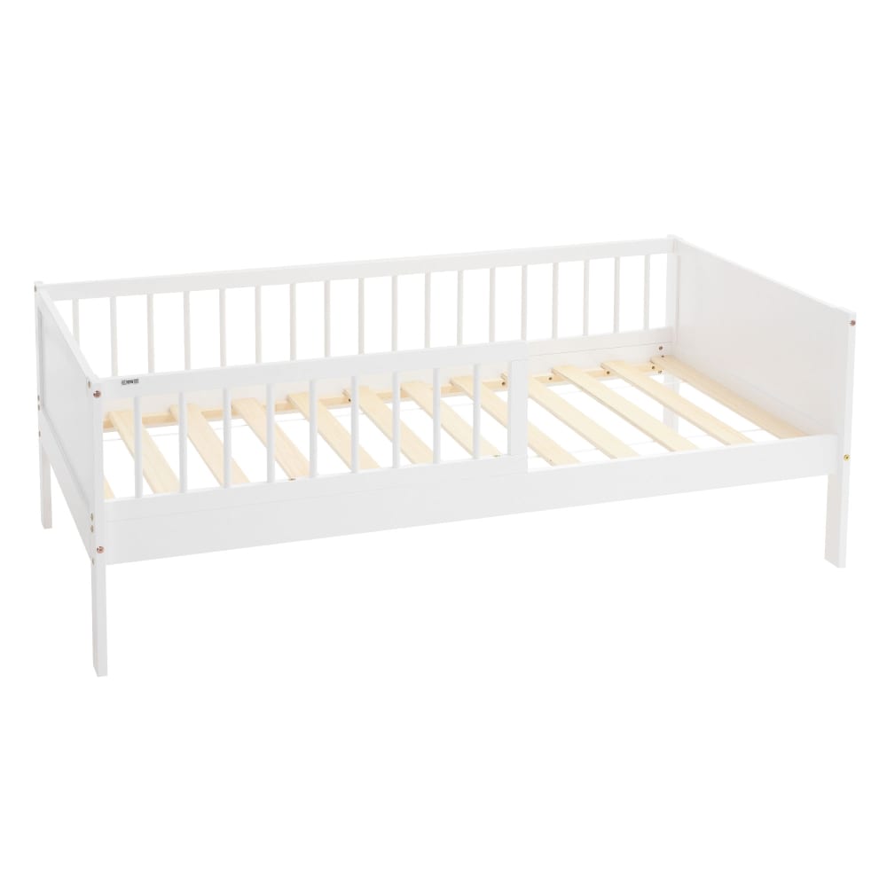 Lit enfant simple 80x160 cm blanc bois avec sommier et anti-chute