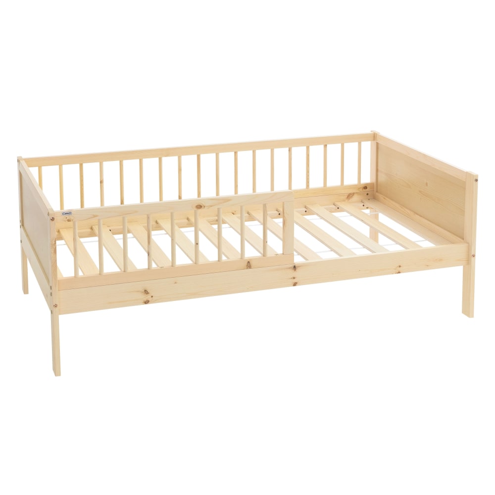 Lit enfant simple 80x160 cm sommier matelas et barrière inclus beige