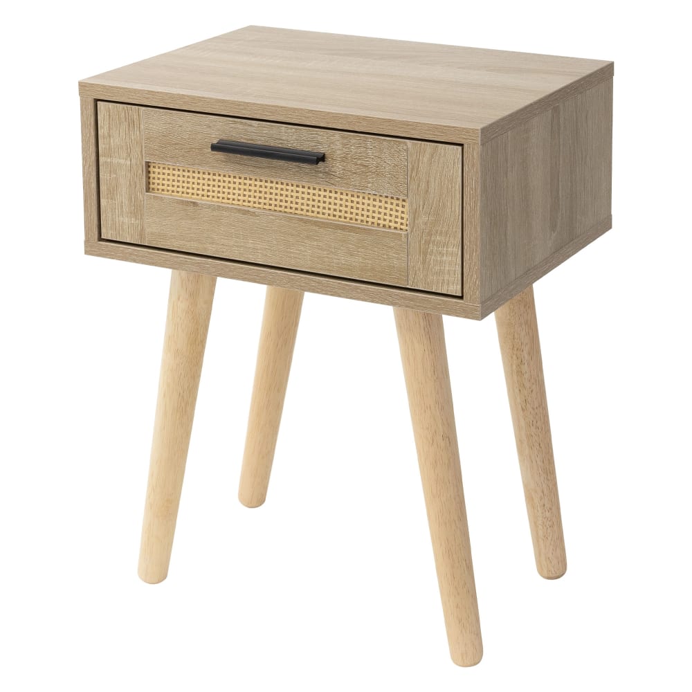 ML-Design Nachttisch mit einer Schublade 40x50,5x30 cm Eiche Optik Rattanfront style modern Beige Spanplatte