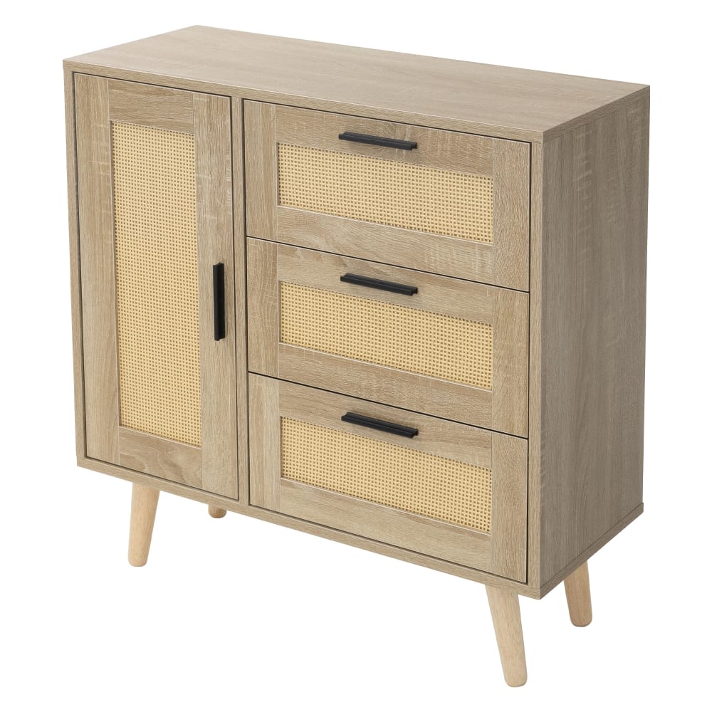 ML-Design Kommode mit 1 Tür & 3 Schubladen, 74x76x30 cm, Eiche Optik Beige Spanplatte