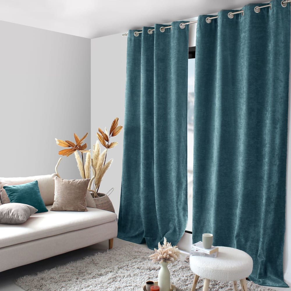Rideau thermique et occultant en velours bleu canard 140 x 260 cm
