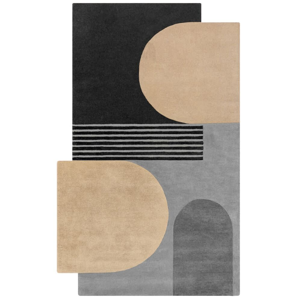 Tapis pure laine noire, grise et beige 120x180cm