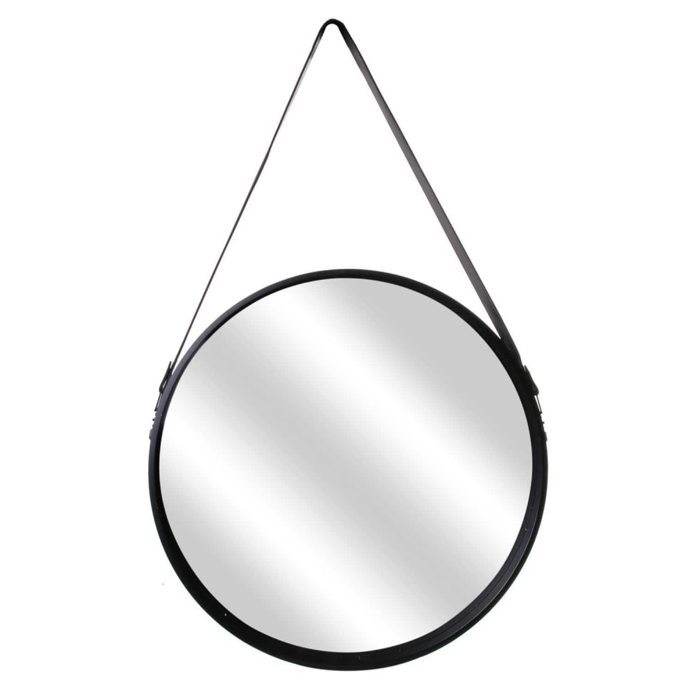 Miroir rond noir à suspendre avec une anse - Diam. 50 cm