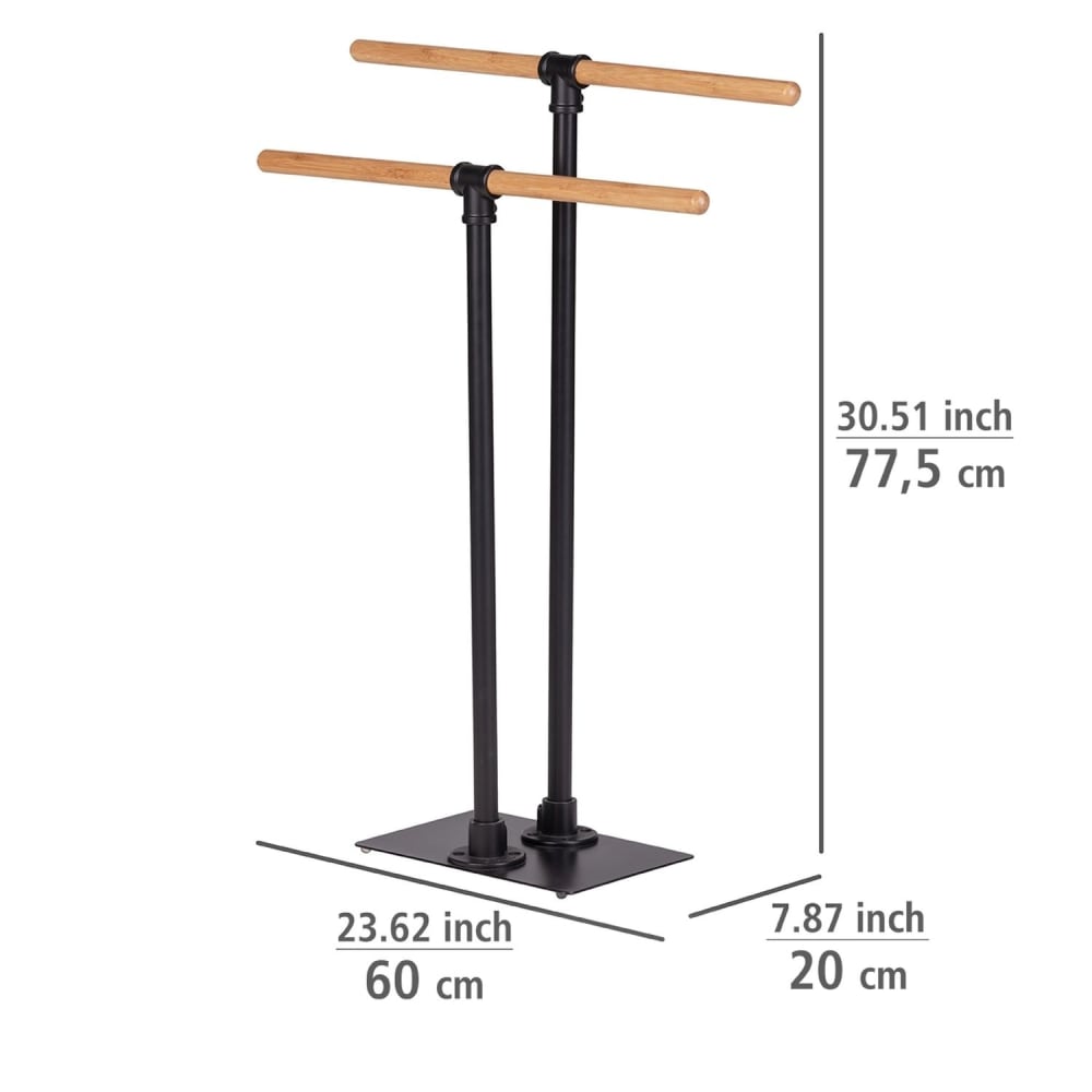 Porte-serviettes sur pied en acier et bambou noir - Maisons du Monde