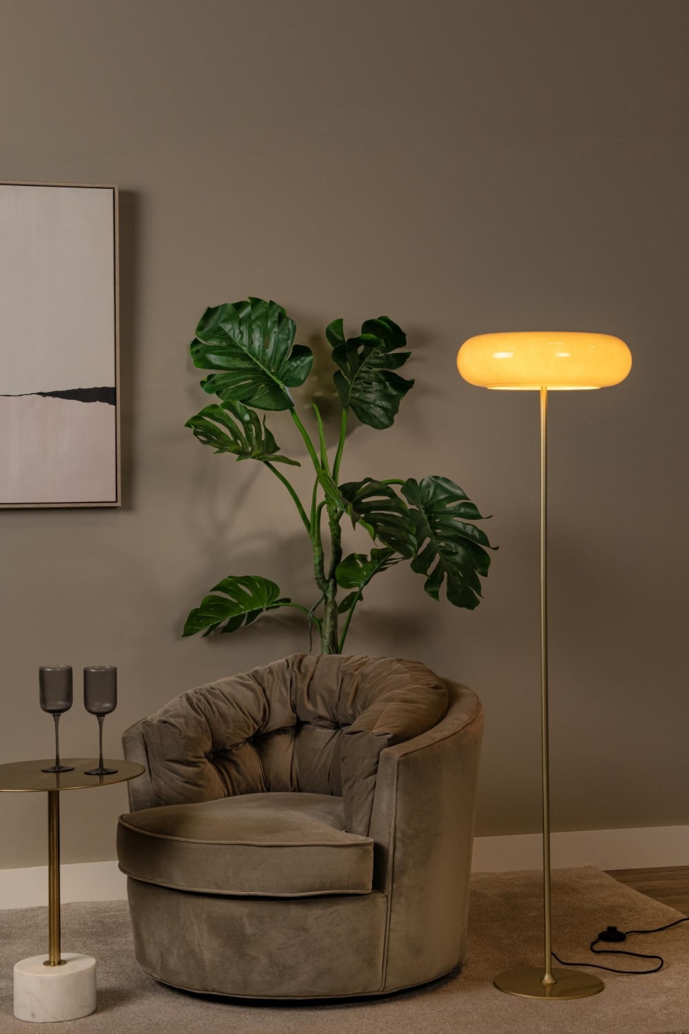 Lampadaire verre 3 lumière taupe - Maisons du Monde