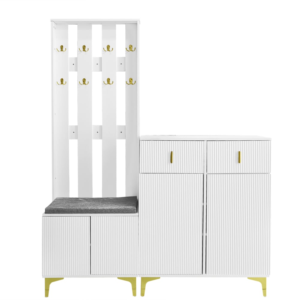 Urban Meuble Garderoben- und Schuhschrank-Set mit Bank und Kissen,Weiß style modern Weiß Spanplatte