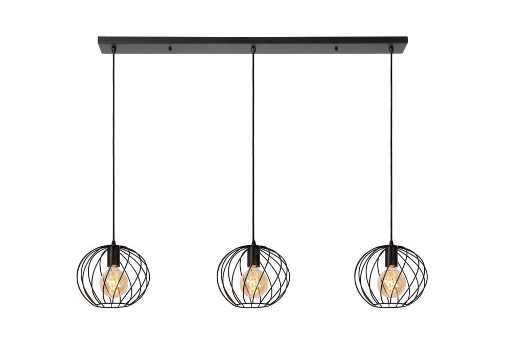 Suspension métal 3 lumières noir 130 cm