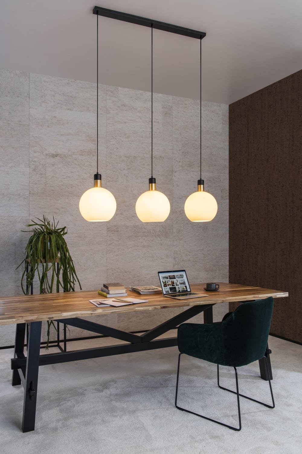 Suspension verre 3 lumières verre opalin 105 cm — vue 3