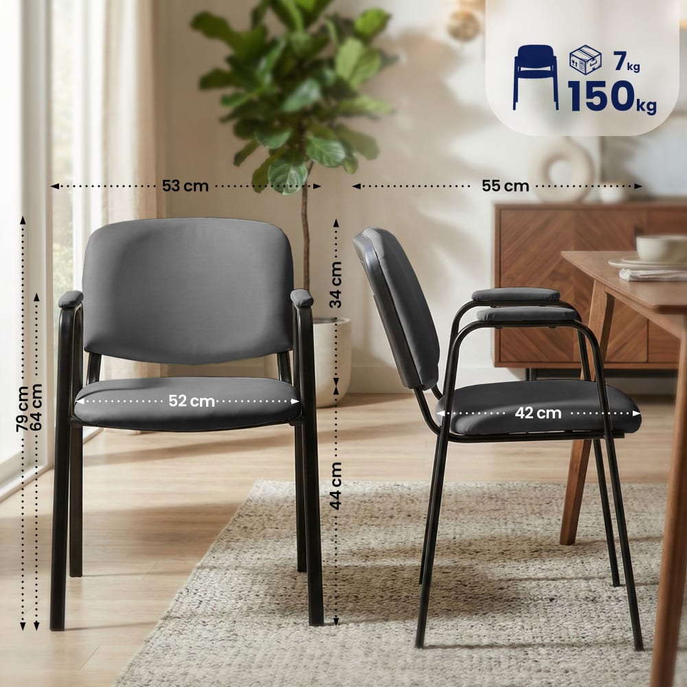 Chaise de visiteurs avec accoudoirs en pvc und synthetik gris