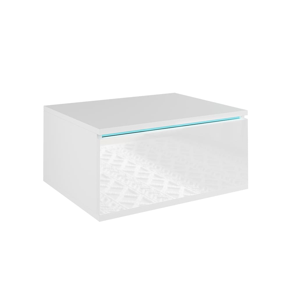 Vicco Nachttisch Mit LED Beleuchtung, Weiß 49 x 23cm style modern Weiß Spanplatte
