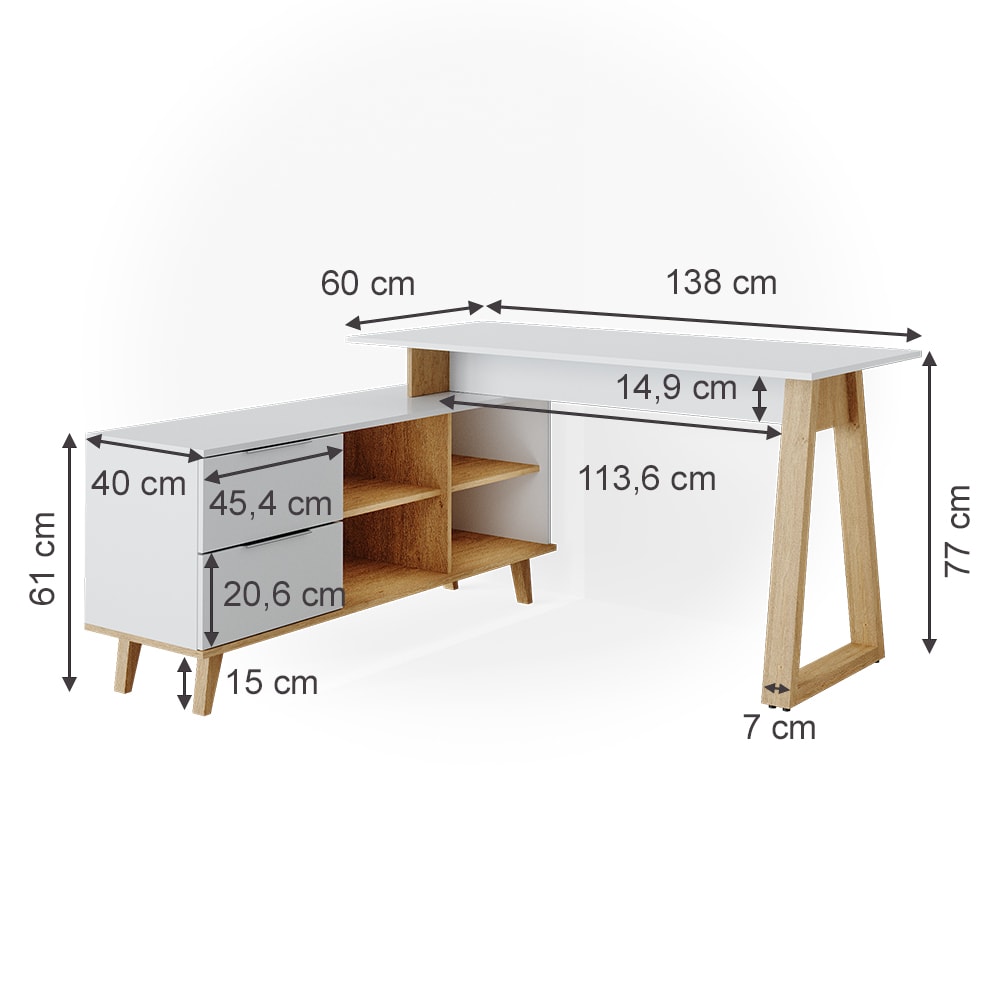 Schreibtisch mit Schubladen XXL, Weiß 138 x 77cm - Maisons Du