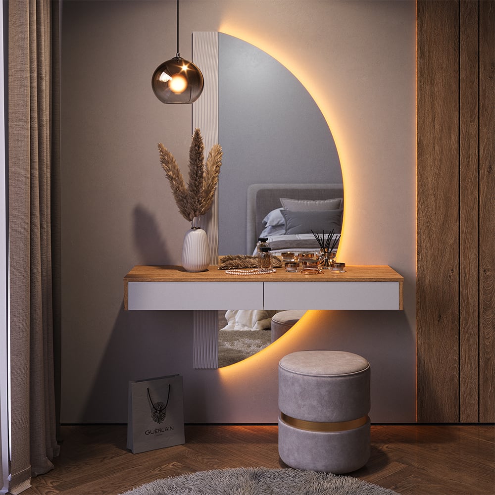 Schminktisch mit LED Beleuchtung, Weiß 120 x 161.1cm - Maisons Du