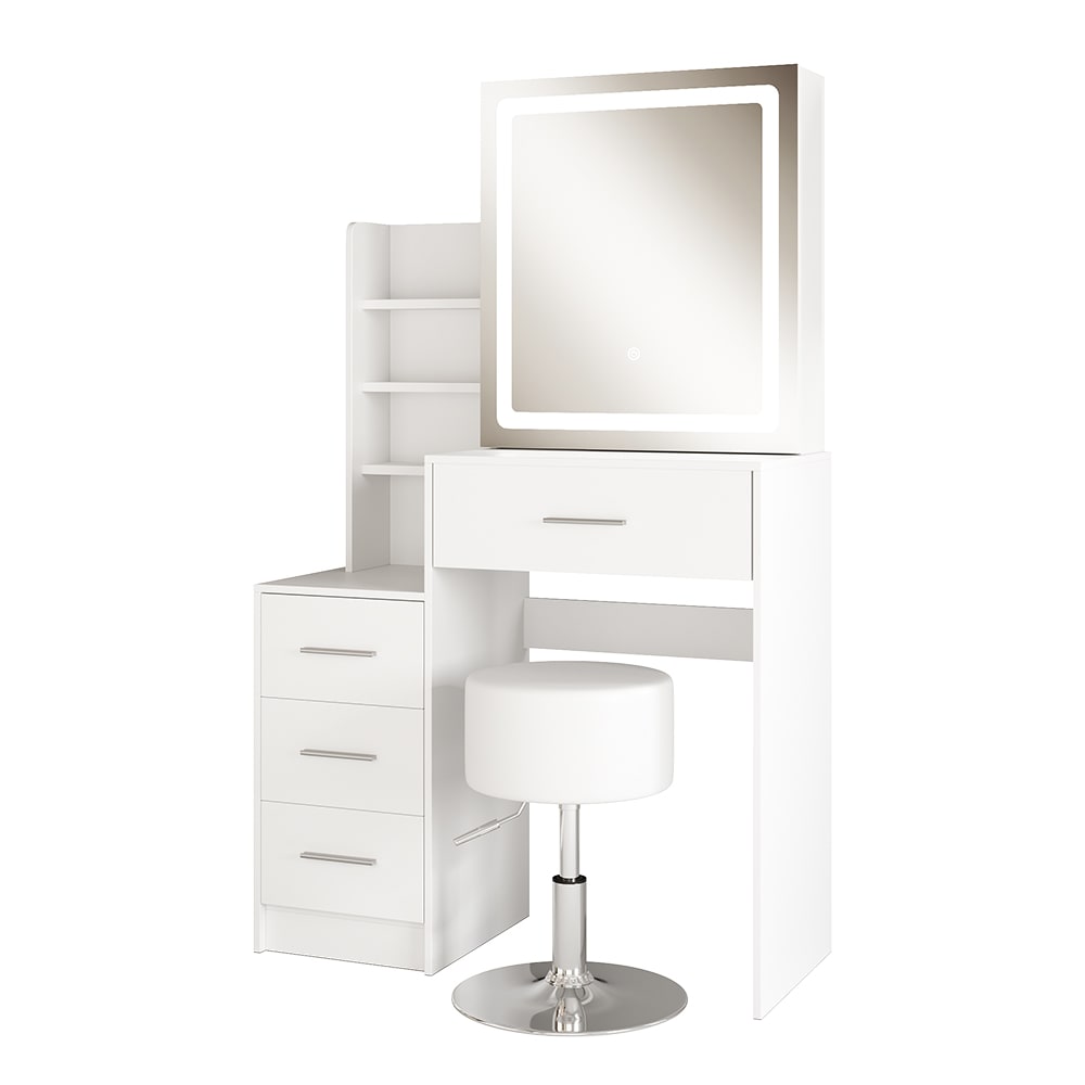 Coiffeuse avec miroir LED et tabouret, Blanc 80 x 131.6cm