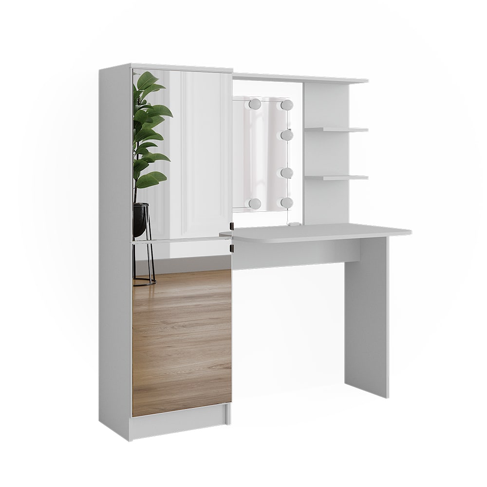 Vicco Frisierkommode mit LED-Beleuchtung, Weiß 123 x 141.2cm style modern Weiß Spanplatte