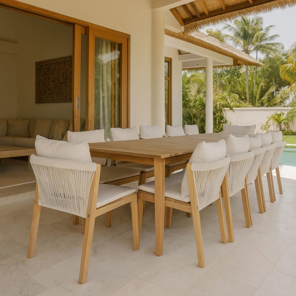 Ensemble table et 10 chaises de jardin en bois d'acacia avec coussin - Maisons du Monde