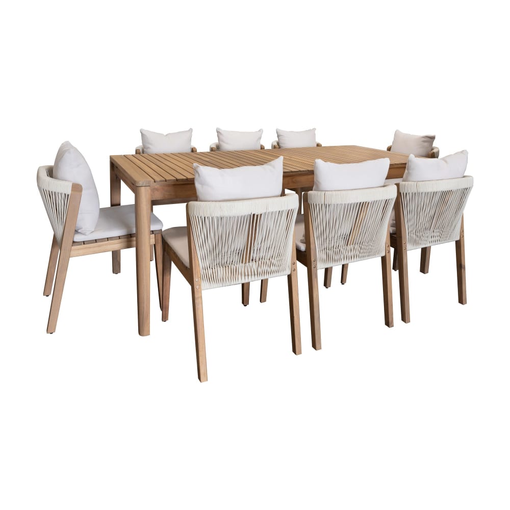 Ensemble de jardin table et 8 chaises en bois avec coussin