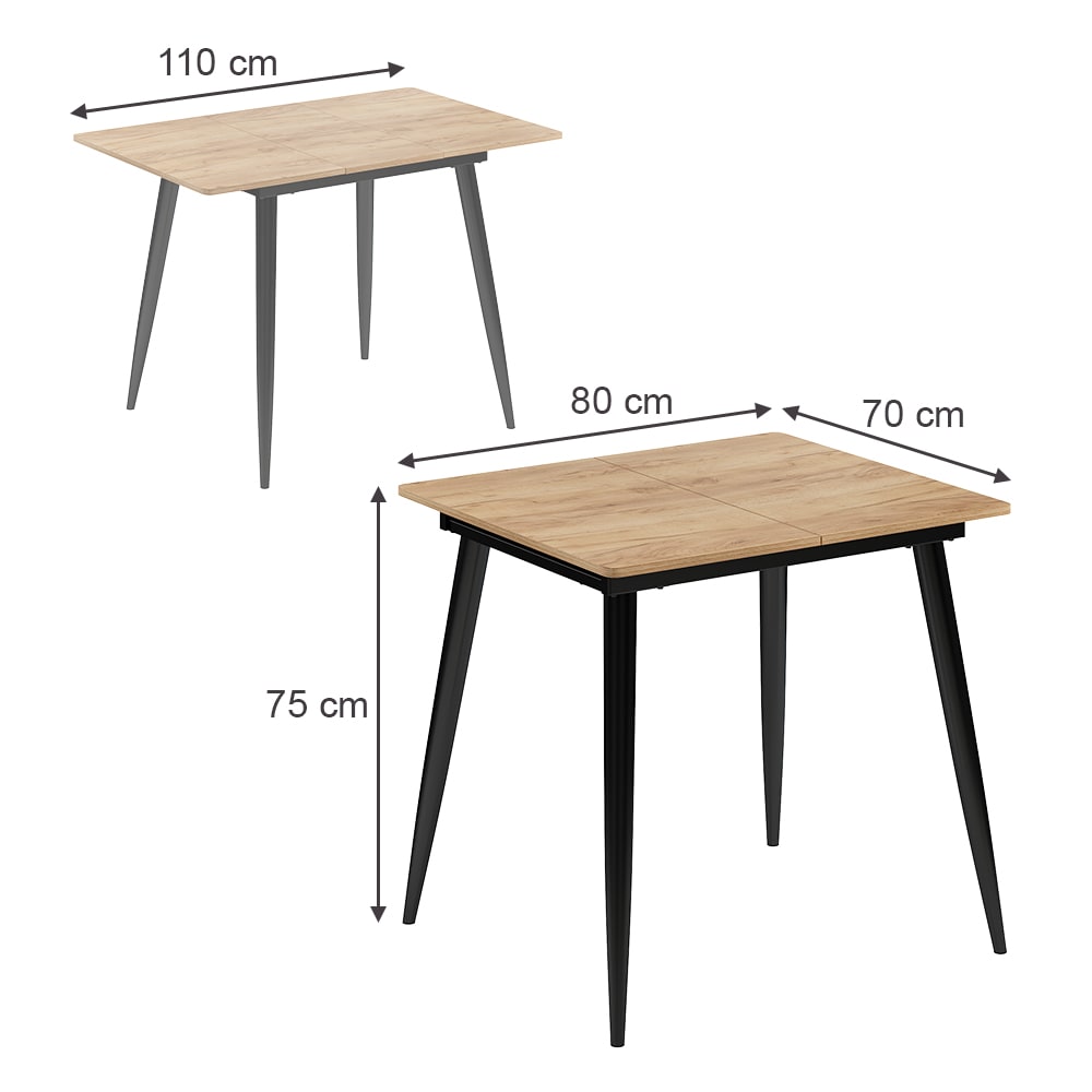 Esstisch ausziehbar Goldkraft Eiche/Schwarz 80x75cm - Maisons Du