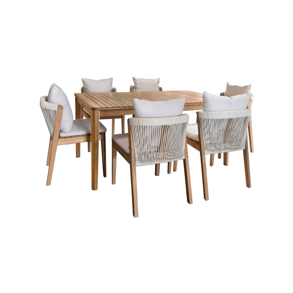 Ensemble table et 6 chaises de jardin en bois d'acacia avec coussin