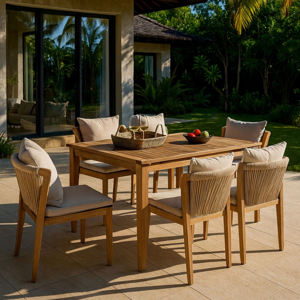 Ensemble table et 6 chaises de jardin en bois d'acacia avec coussin - Maisons du Monde