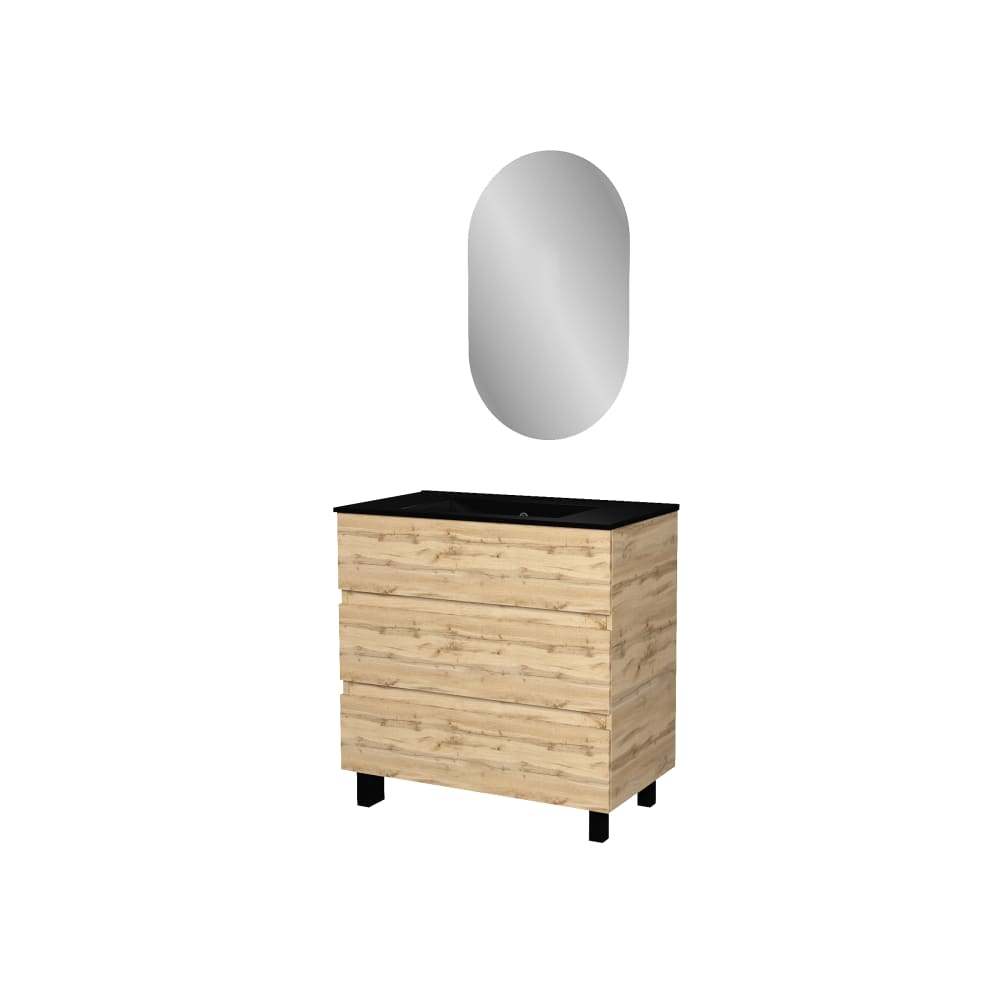 Meuble de salle de bains effet bois marron avec miroir 46x80x83cm