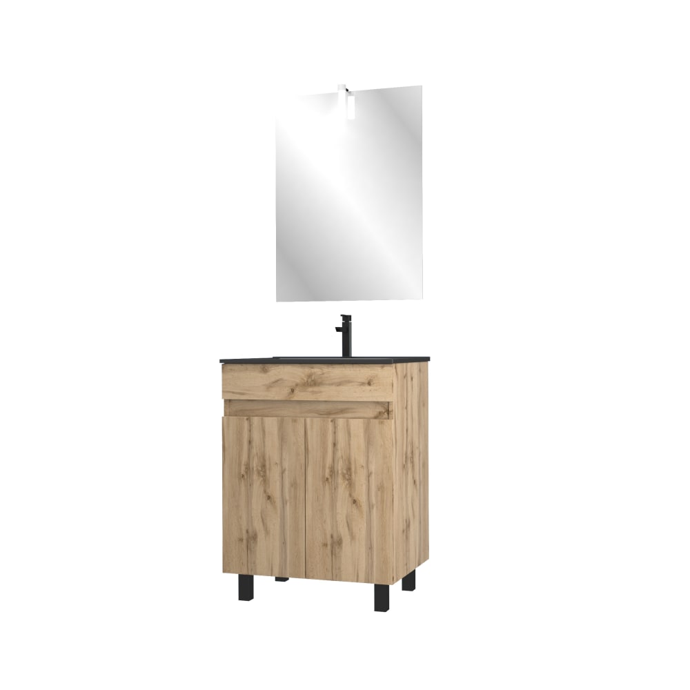 Meuble de salle de bains effet bois marron avec miroir