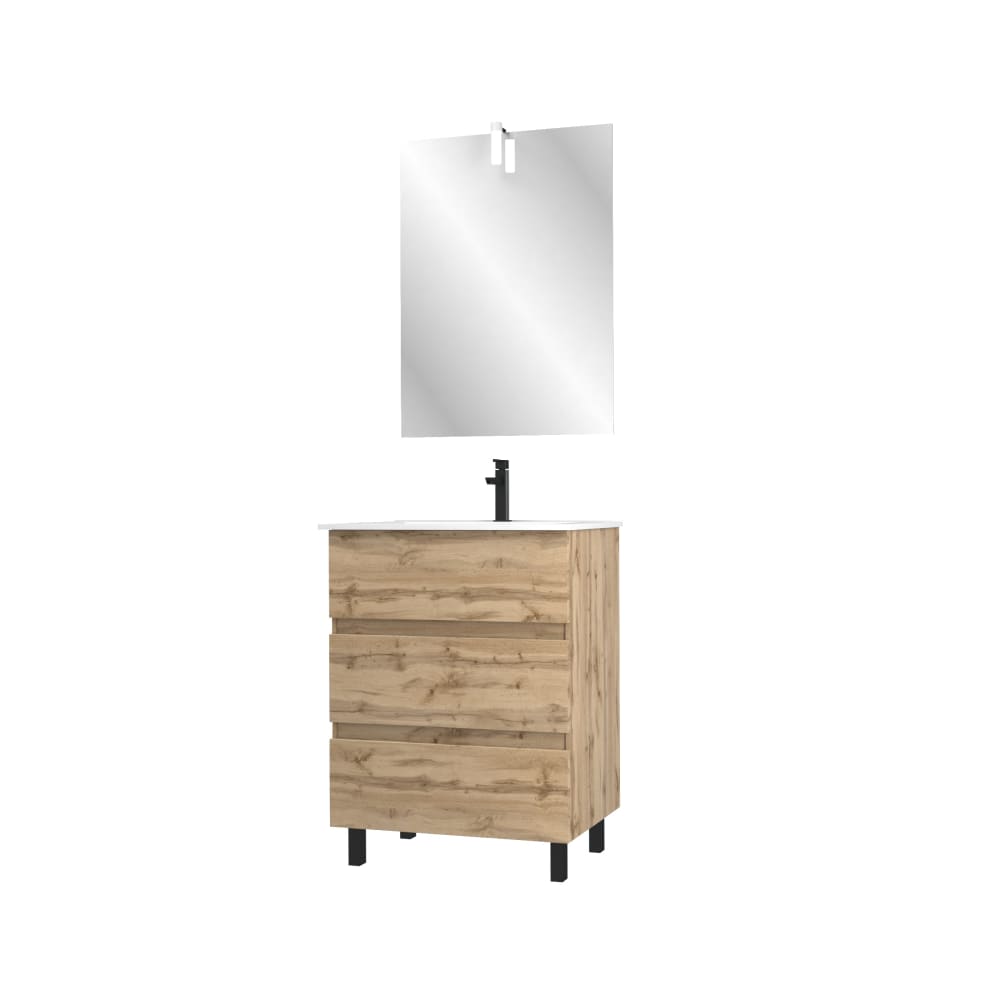 Meuble de salle de bains effet bois marron avec miroir