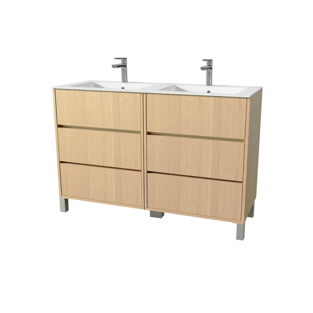Meuble de salle de bains double vasque avec 6 tiroirs bois naturel 120 — Beyit