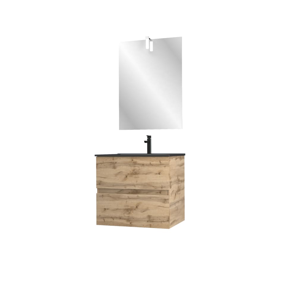 Meuble de salle de bains effet bois marron avec miroir 45x60x54cm