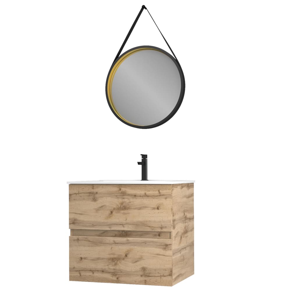 Meuble de salle de bains effet bois marron avec miroir 45x60x54cm