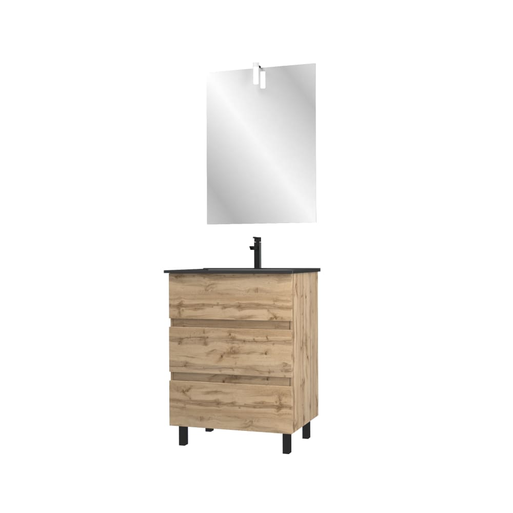 Meuble de salle de bains effet bois marron avec miroir