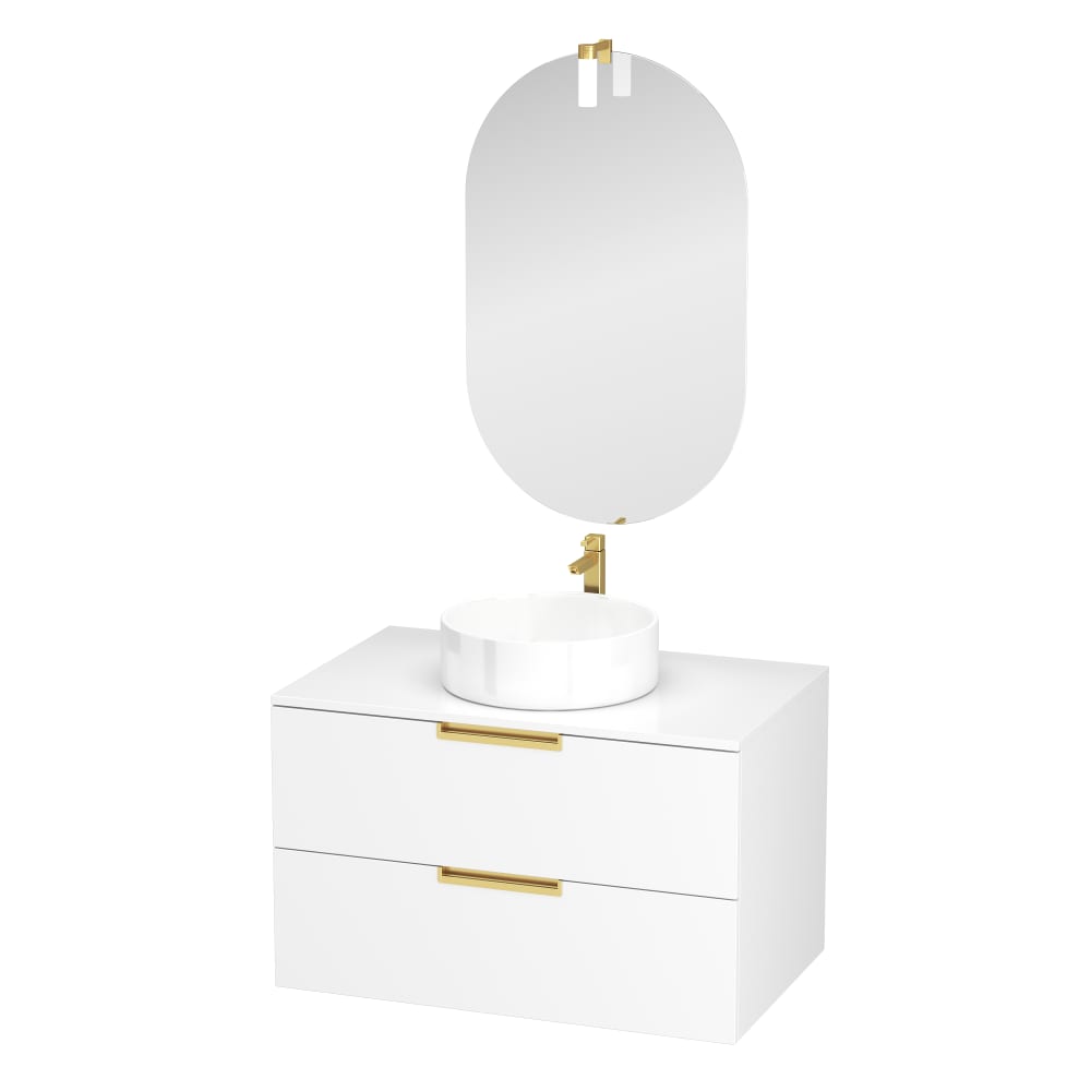 Meuble de salle de bains effet bois blanc avec miroir 50x80x45cm