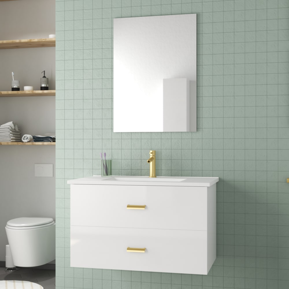 Meuble de salle de bains effet bois blanc avec miroir 46x80x47cm