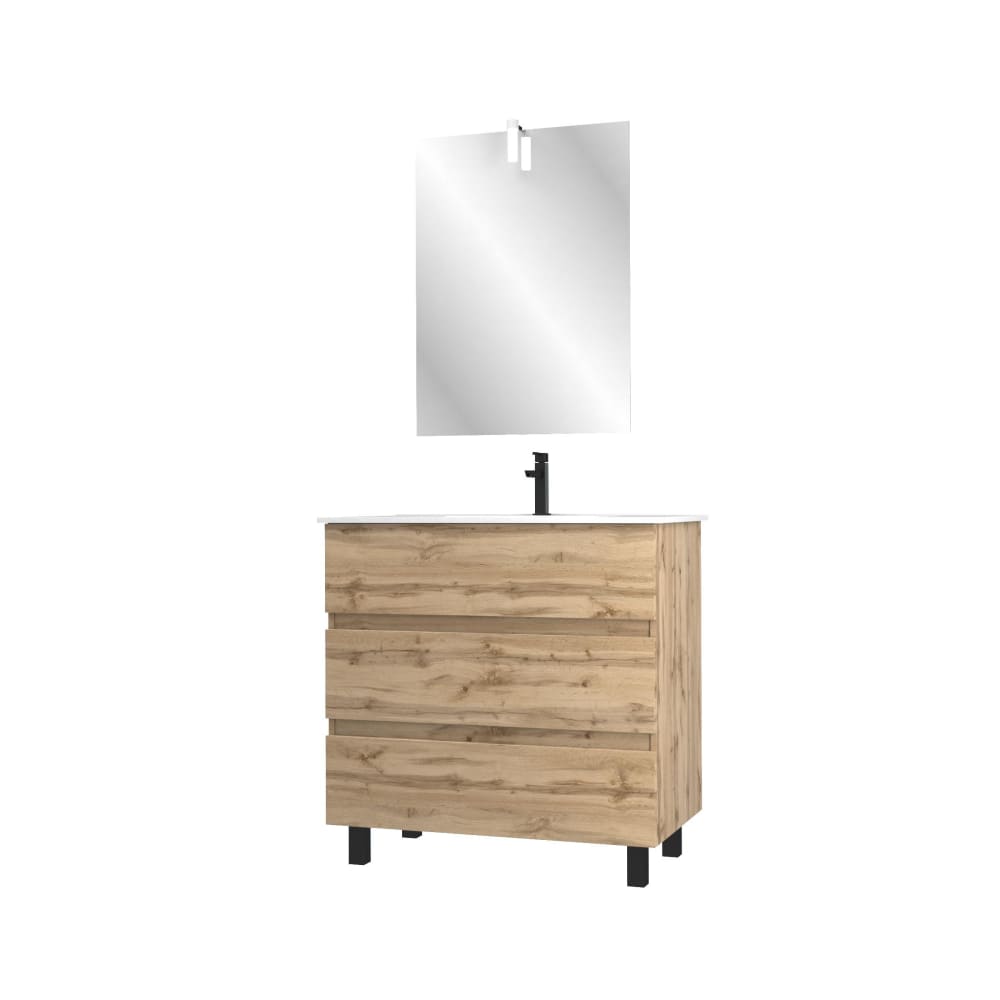 Meuble de salle de bains effet bois marron avec miroir