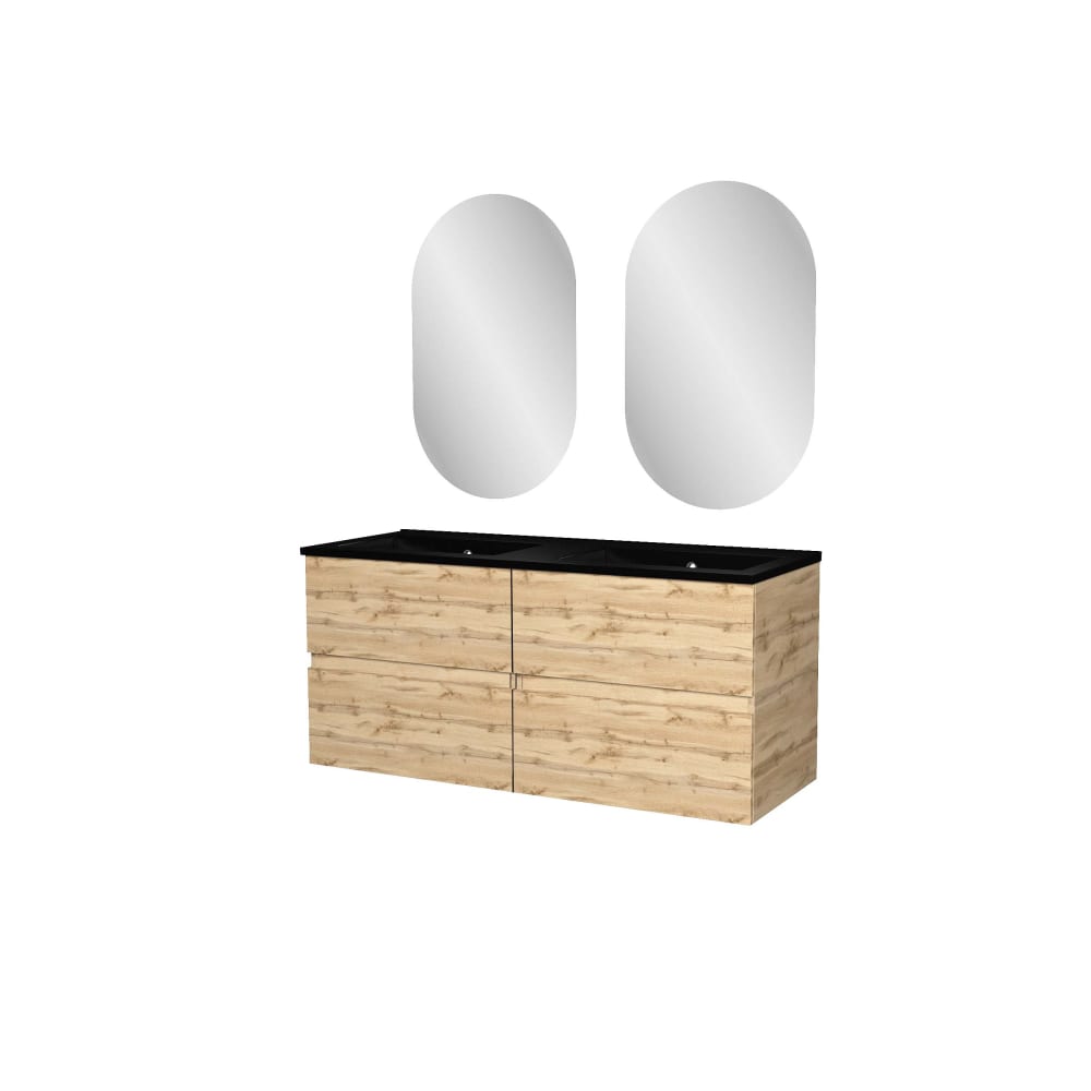 Meuble de salle de bains effet bois marron avec miroir 46x120x54cm