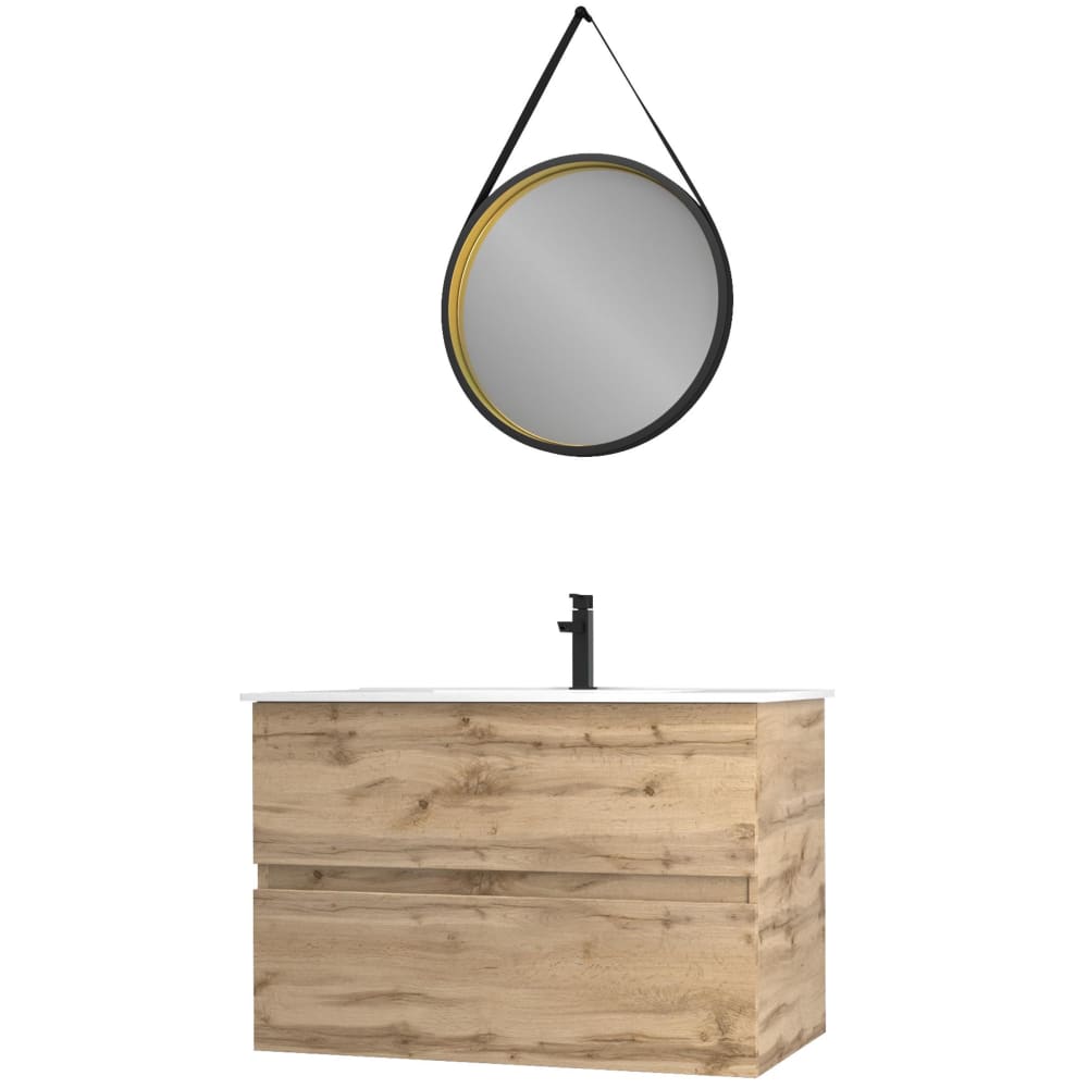 Meuble de salle de bains effet bois marron avec miroir 45x80x54cm
