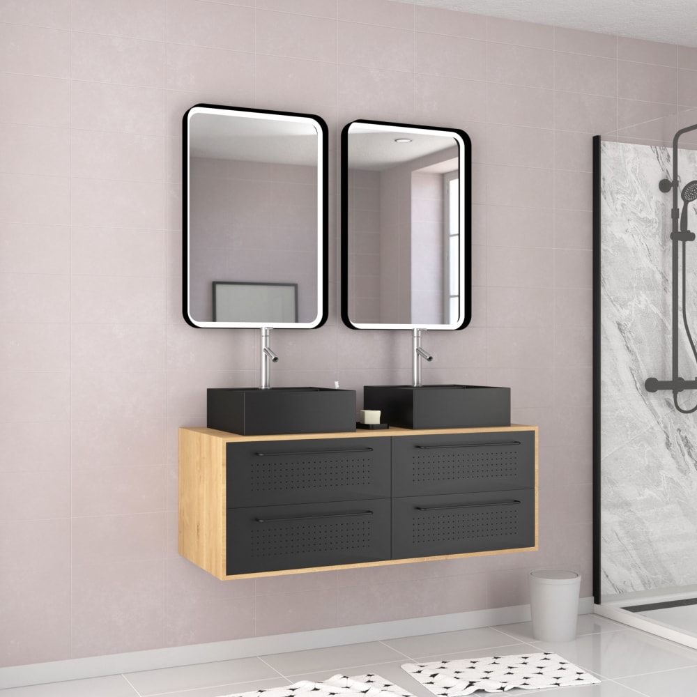 Ensemble meubles de salle de bains effet bois marron avec miroir 50x