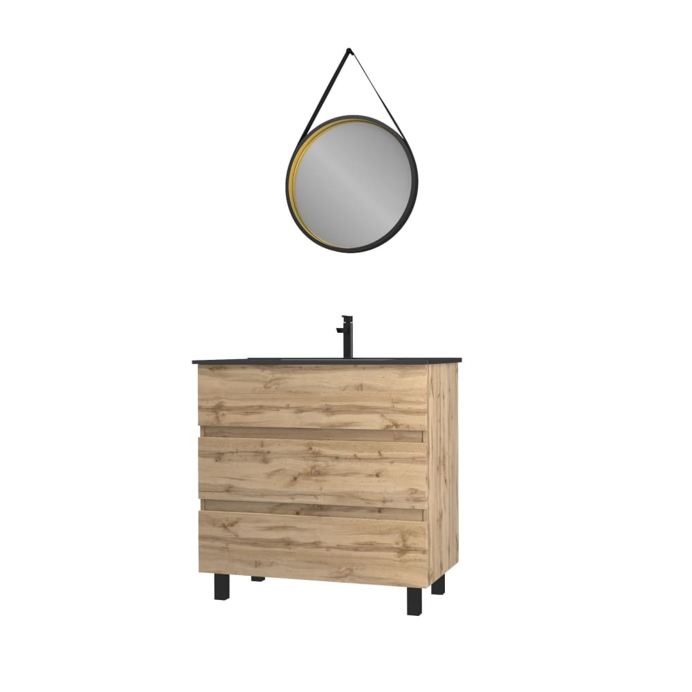 Meuble de salle de bains effet bois marron avec miroir 45x80x81cm